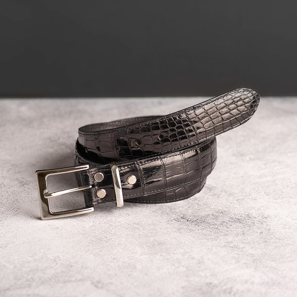 Black Glazed Gator Belt