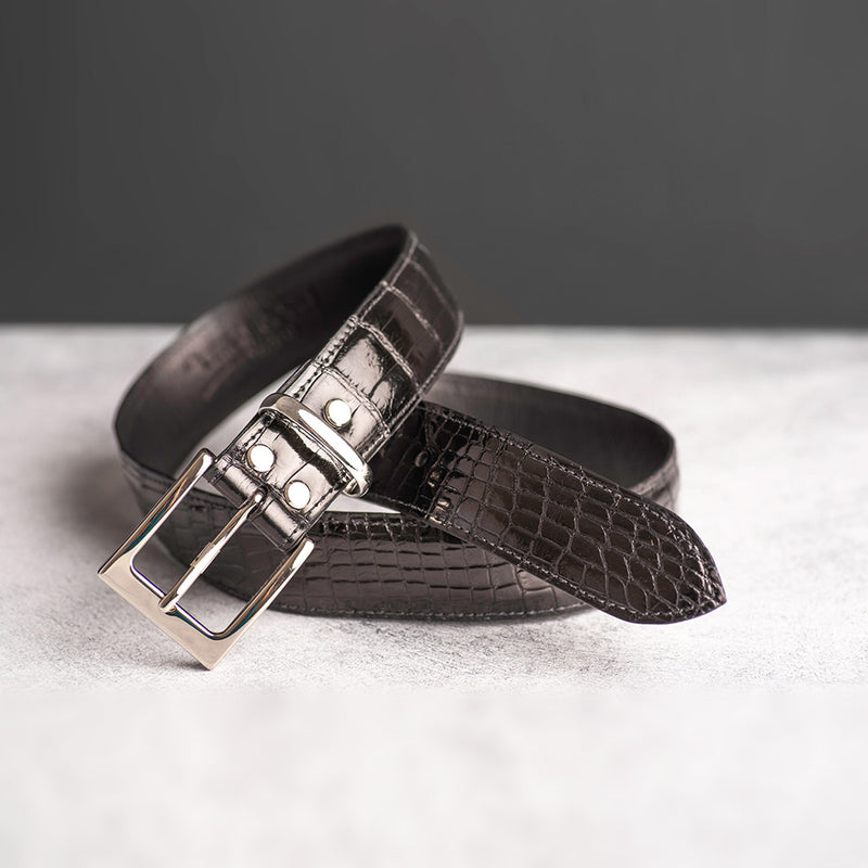 Black Glazed Gator Belt