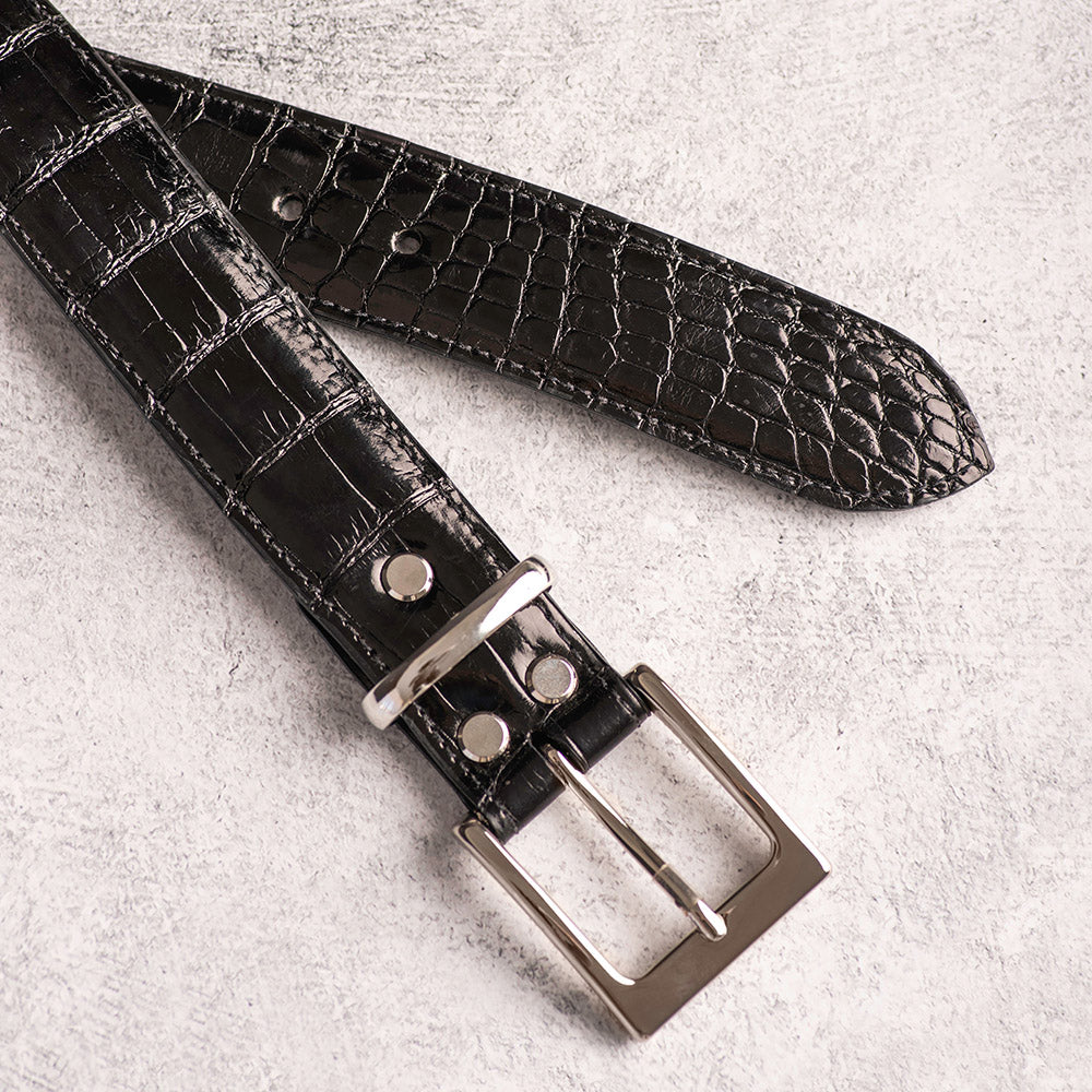 Black Glazed Gator Belt Glover and Wyre Black Glazed Gator Belt Glover and Wyre